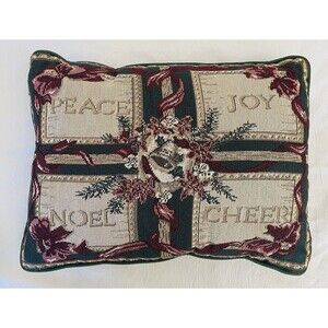 Christmas Tapestry Throw Pillow 16"x12" – Peace, Joy, Noel, Cheer Accent Decor